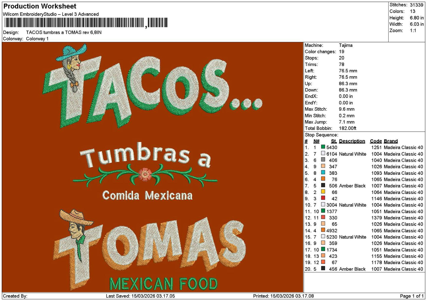 Tacostext 1503 Embroidery FIle 6 sizes