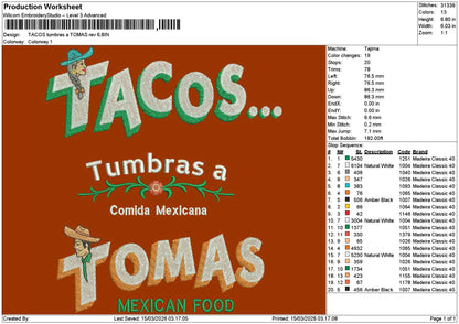 Tacostext 1503 Embroidery FIle 6 sizes