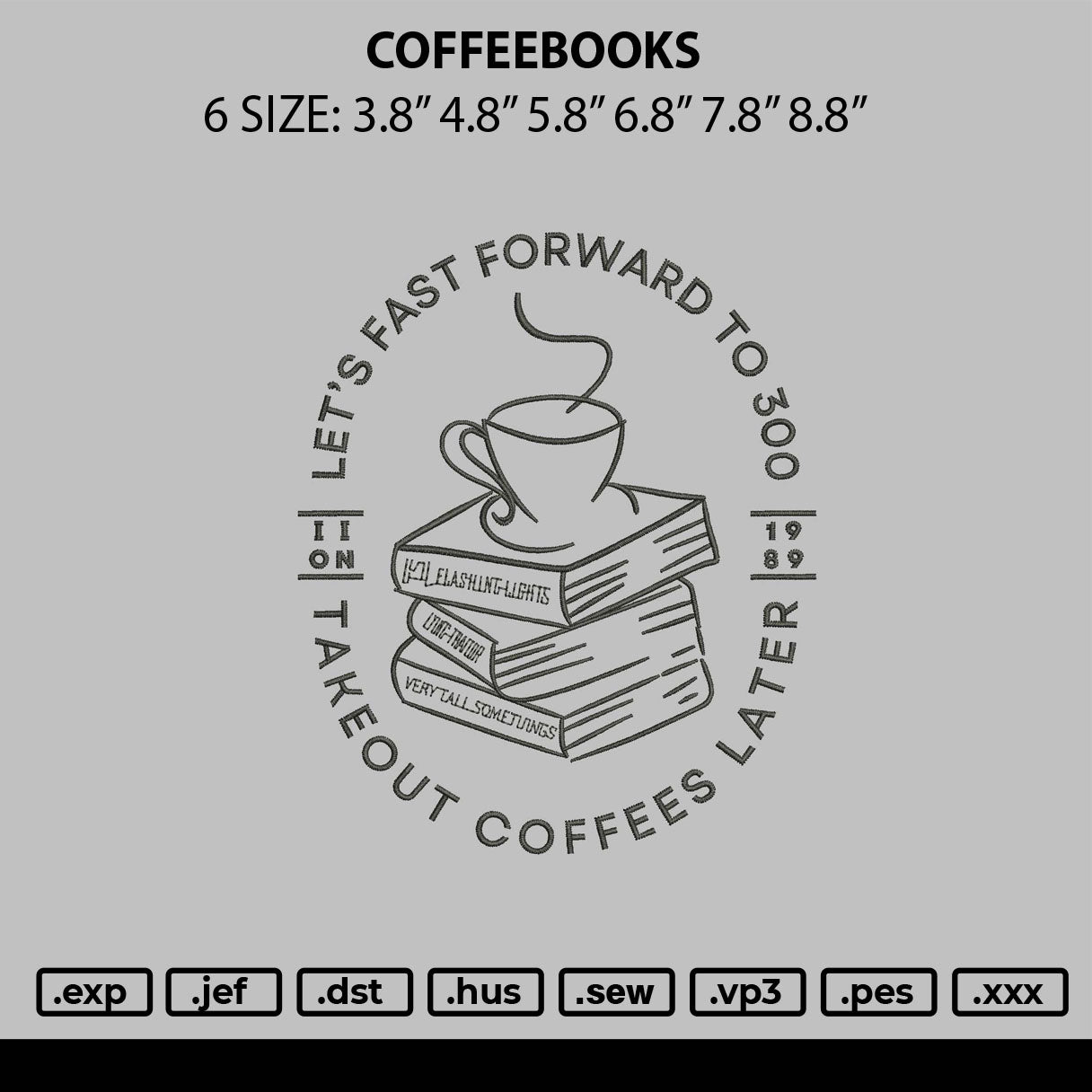Coffeebooks Embroidery File 6 sizes