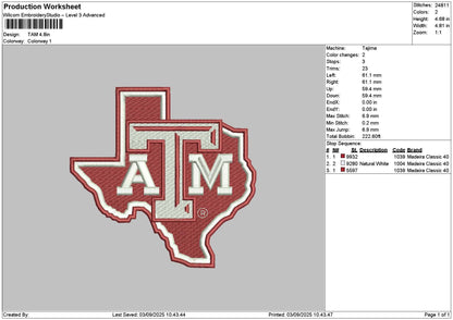 Map Tamtext Embroidery File 6 sizes