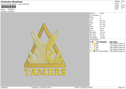 Tamers Embroidery File 6 sizes