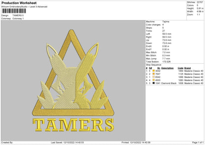 Tamers Embroidery File 6 sizes