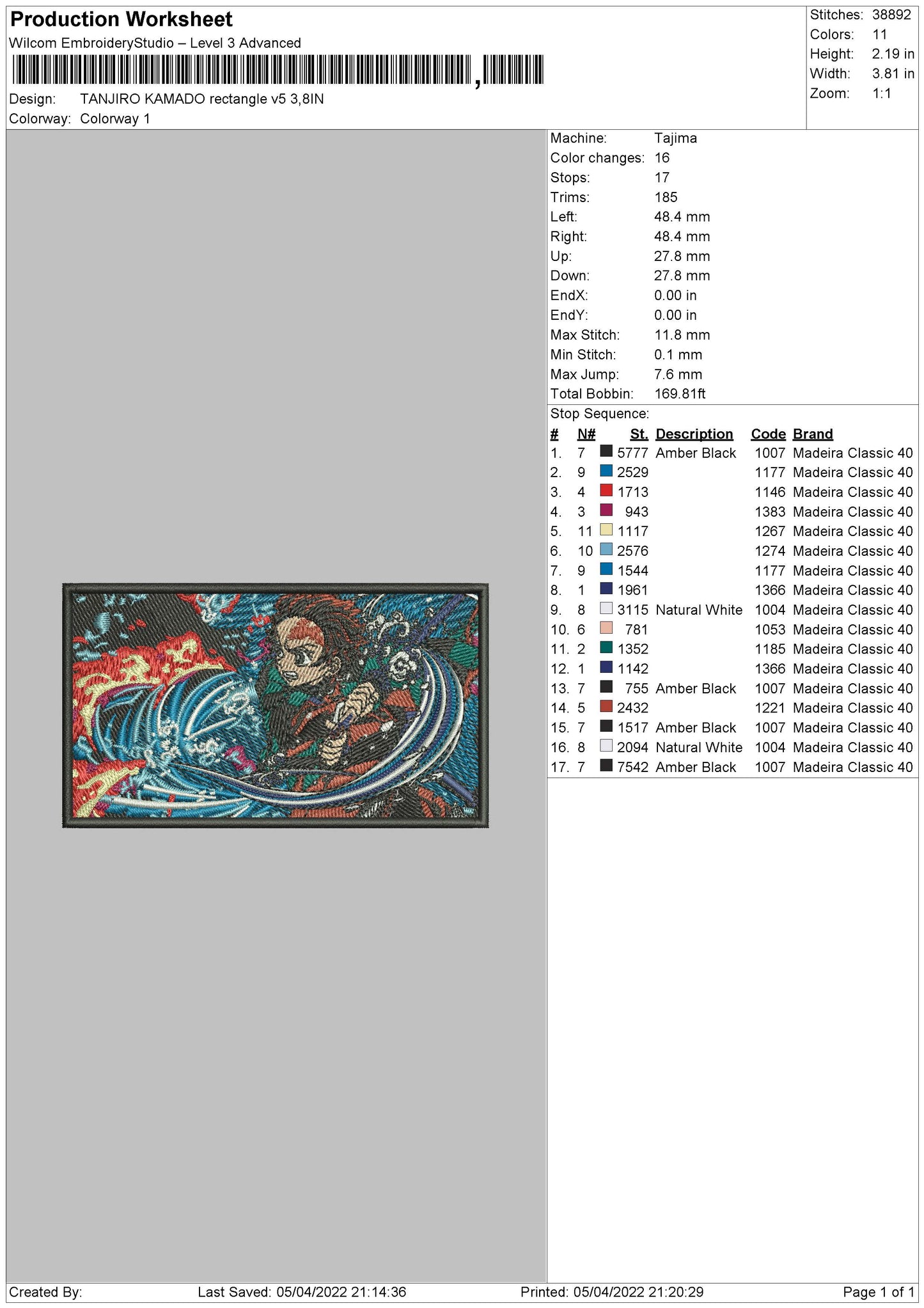 Tanjiro Kamado V5 Embroidery File 4 size