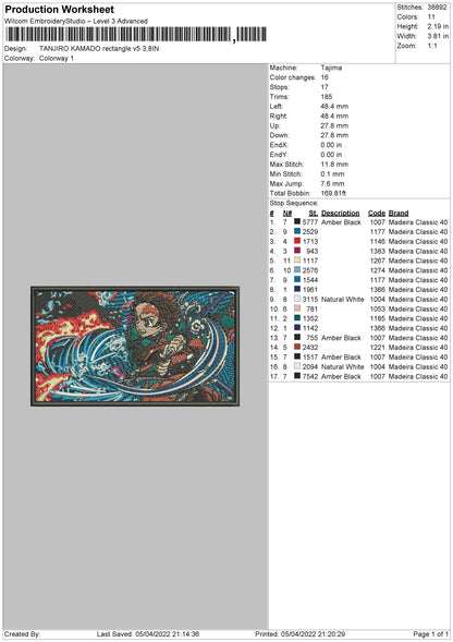 Tanjiro Kamado V5 Embroidery File 4 size