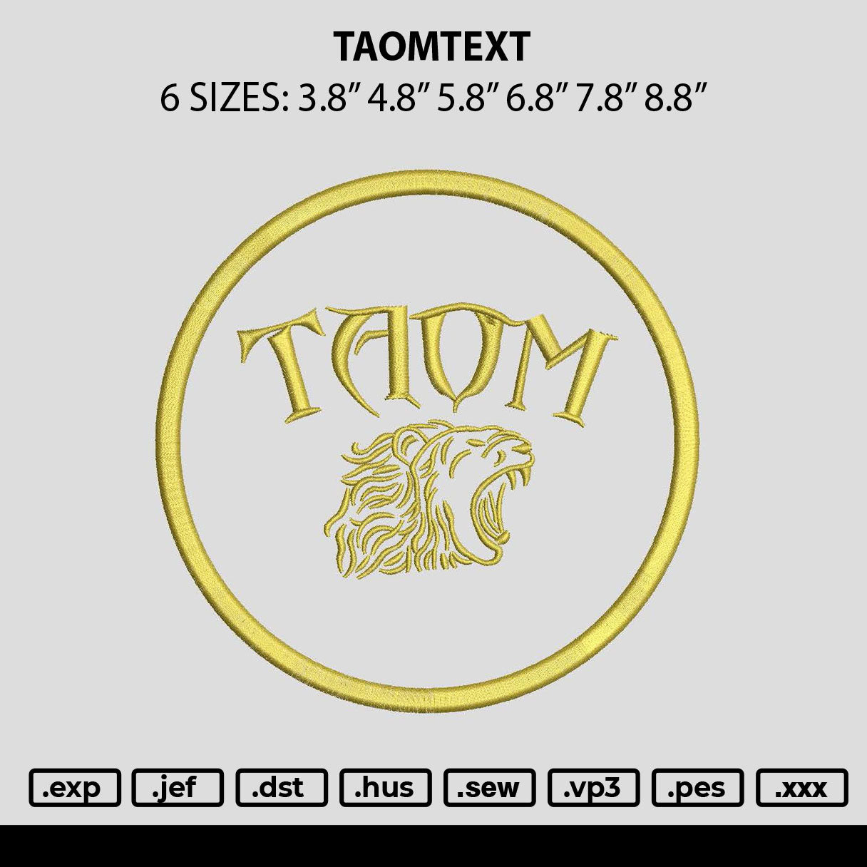 Taomtext Embroidery File 6 sizes