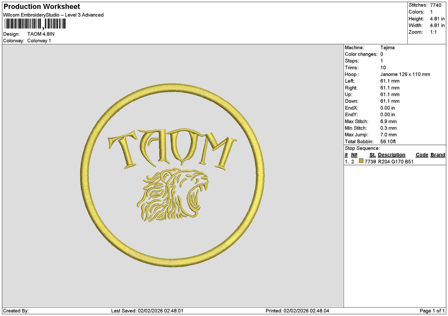 Taomtext Embroidery File 6 sizes