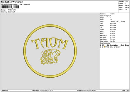 Taomtext Embroidery File 6 sizes