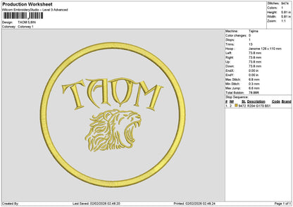 Taomtext Embroidery File 6 sizes