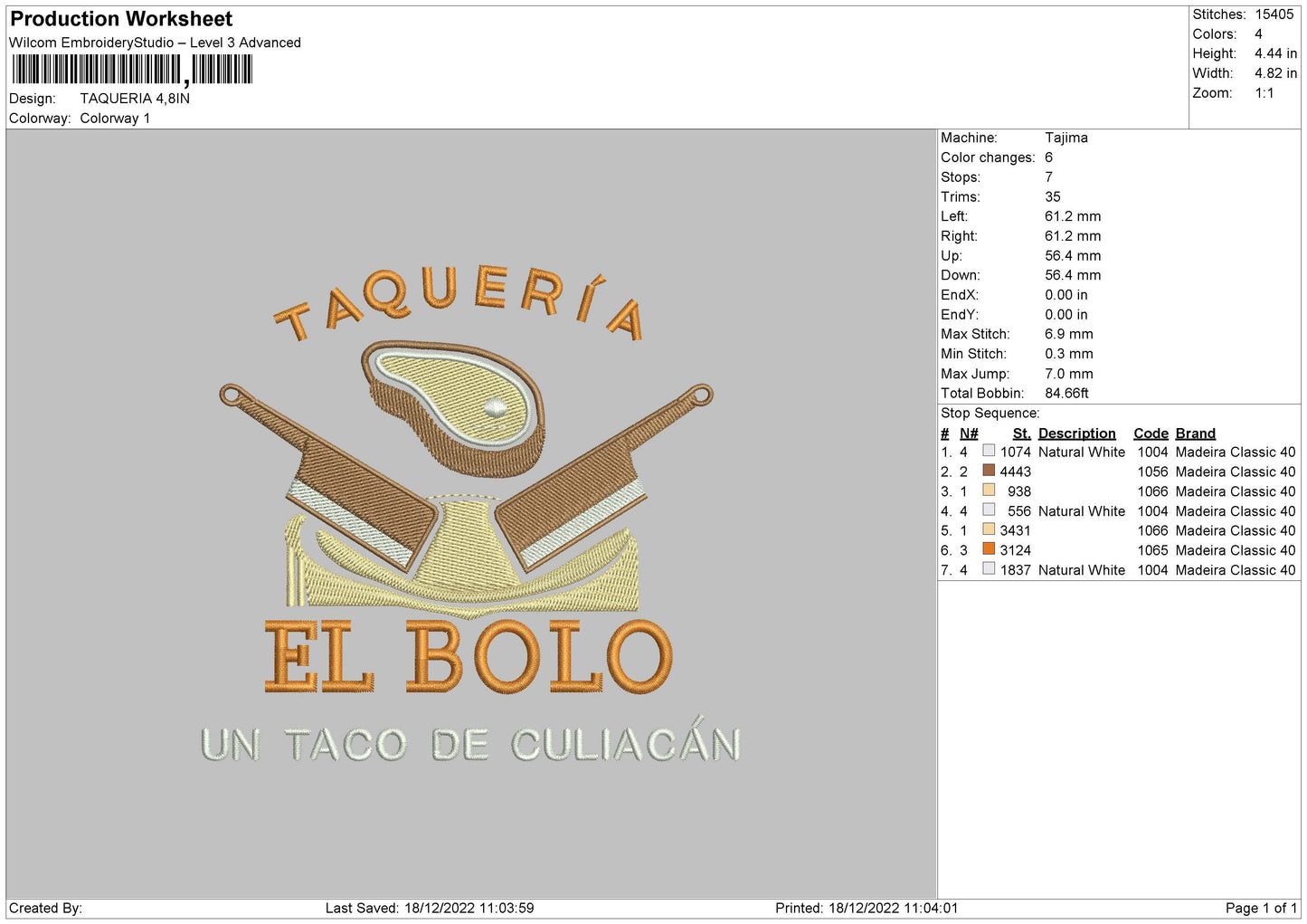 Taqueria Embroidery File 6 sizes