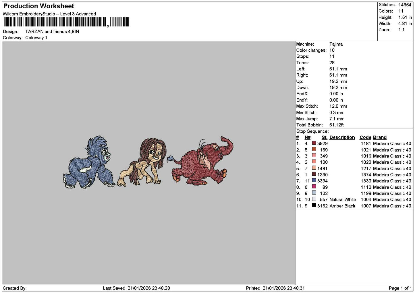 Tarzan2101 Embroidery File 6 sizes