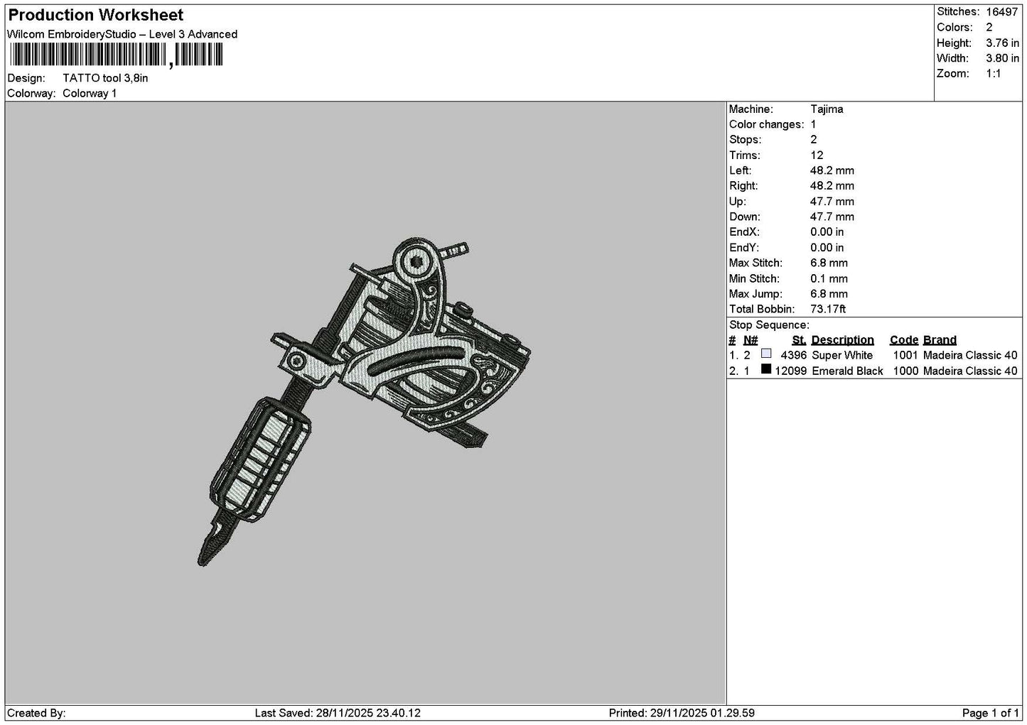 Tattoo2911 Embroidery File 6 sizes