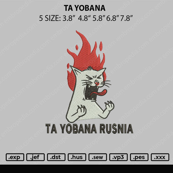 Ta Yobana Embroidery File 5 sizes