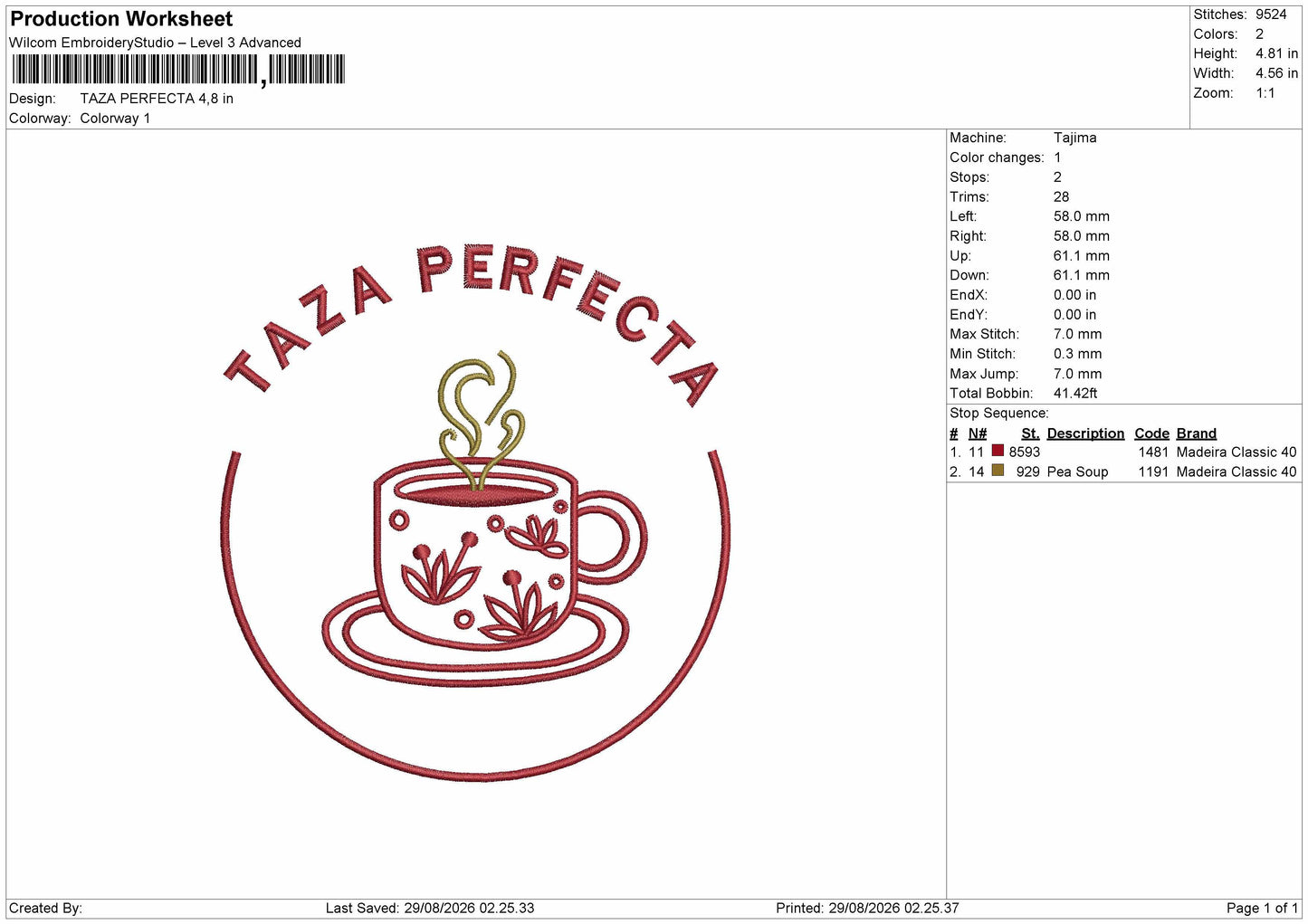 Taza Text Embroidery Machine Design File 6 sizes