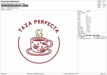 Taza Text Embroidery Machine Design File 6 sizes