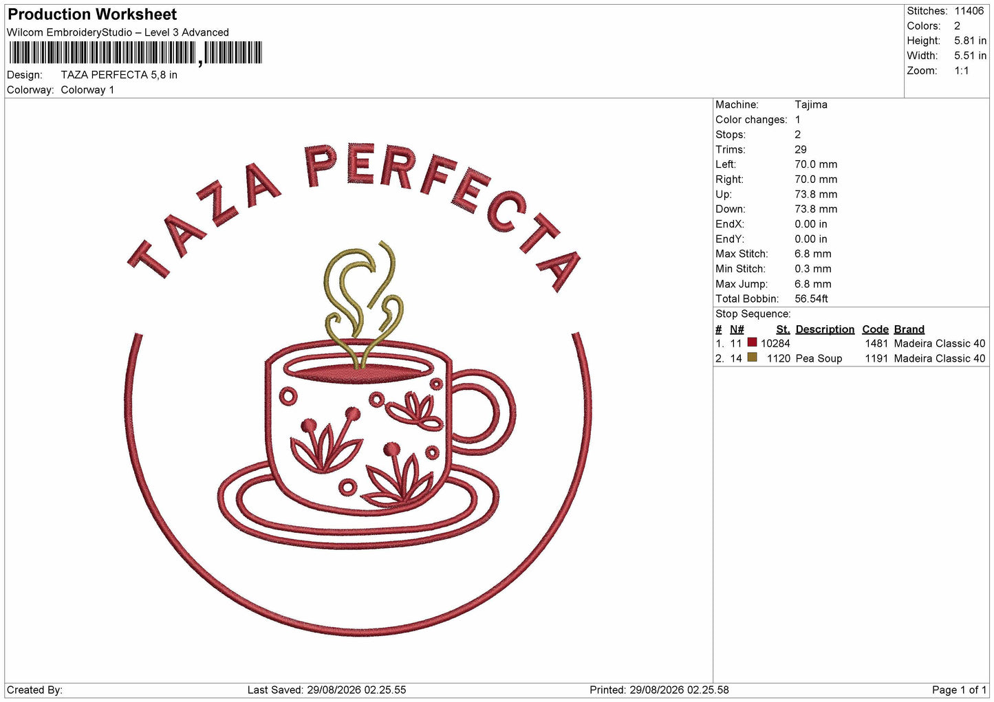 Taza Text Embroidery Machine Design File 6 sizes