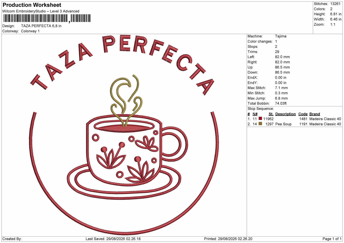 Taza Text Embroidery Machine Design File 6 sizes