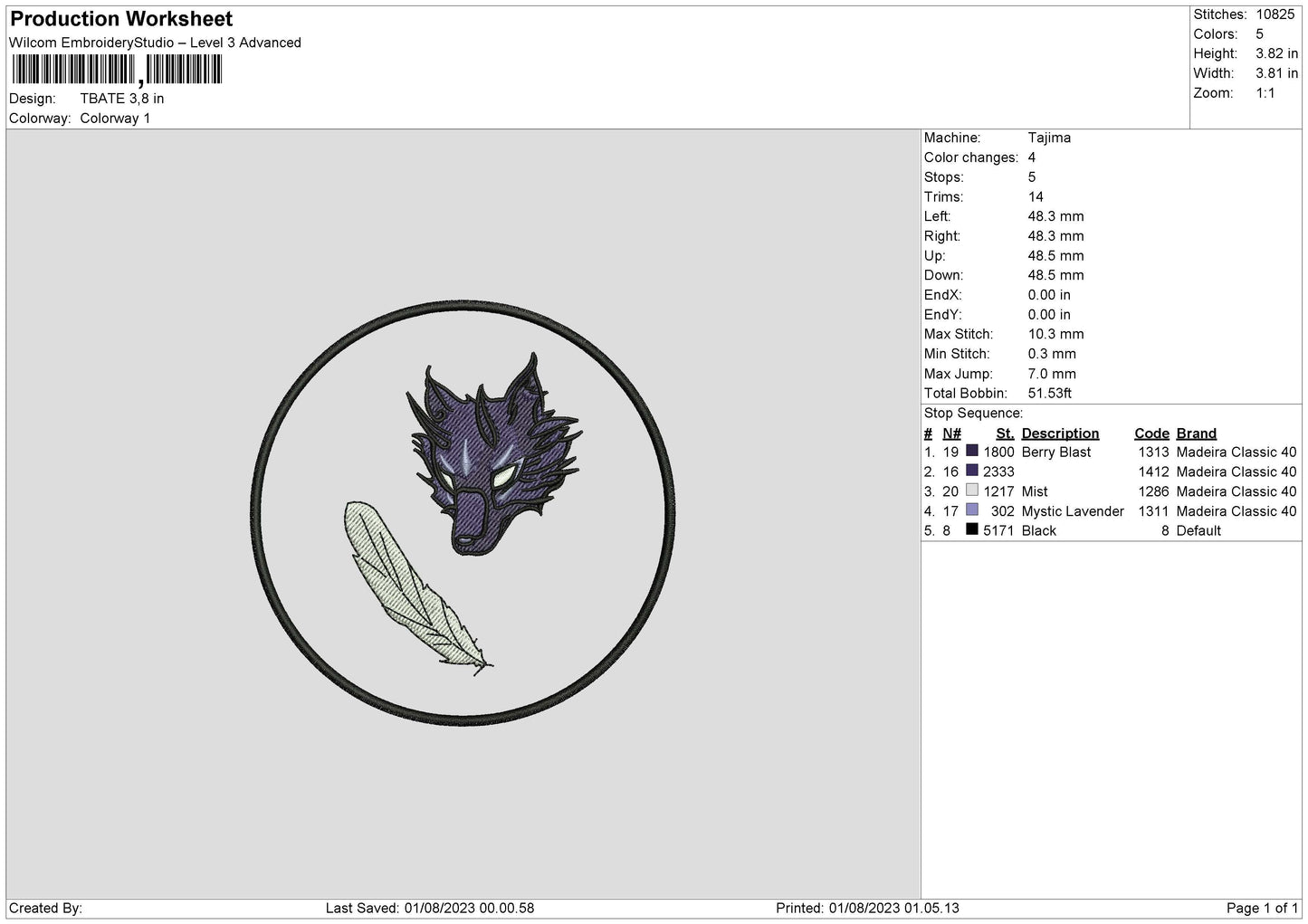 T Bate Embroidery File 6 sizes