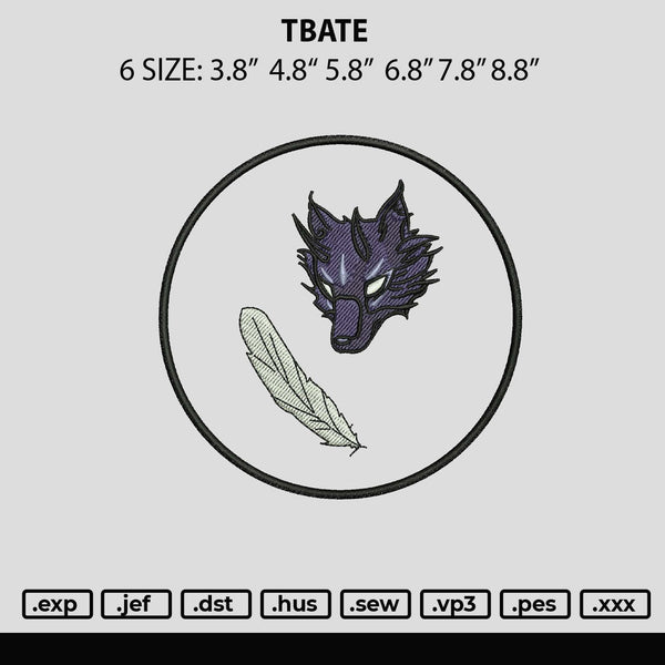 T Bate Embroidery File 6 sizes