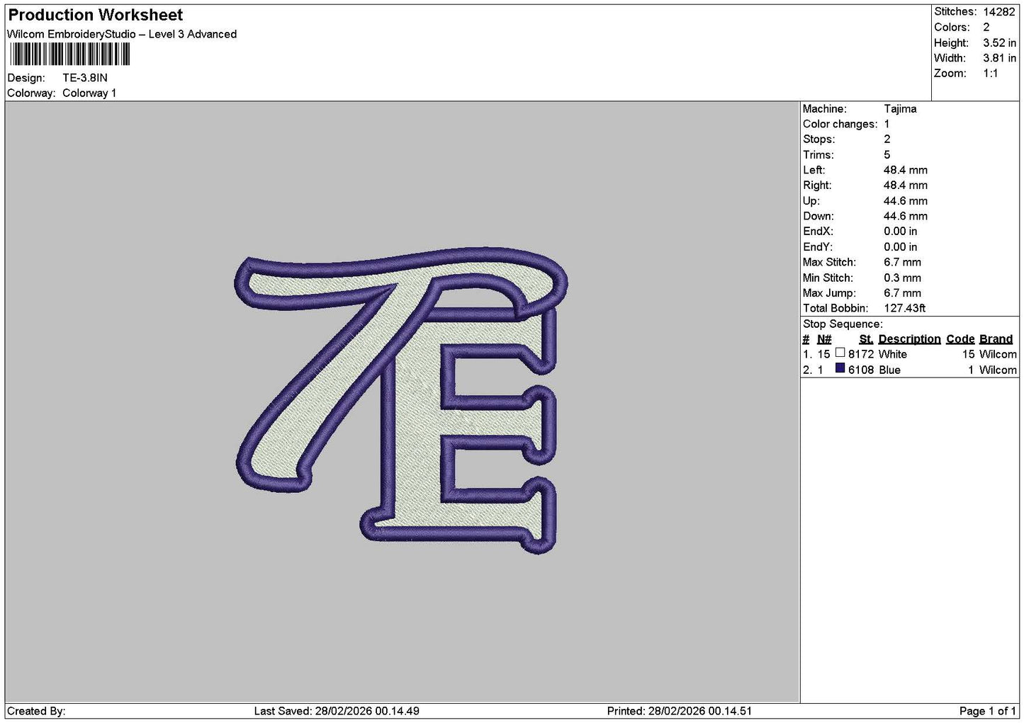 Te Text Embroidery File 6 sizes