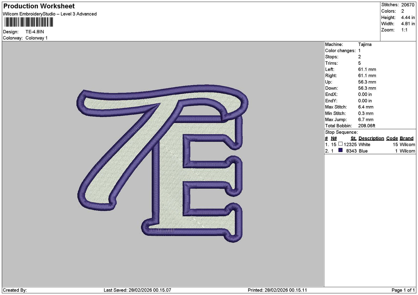Te Text Embroidery File 6 sizes