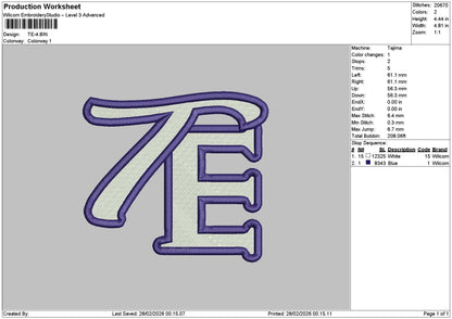 Te Text Embroidery File 6 sizes
