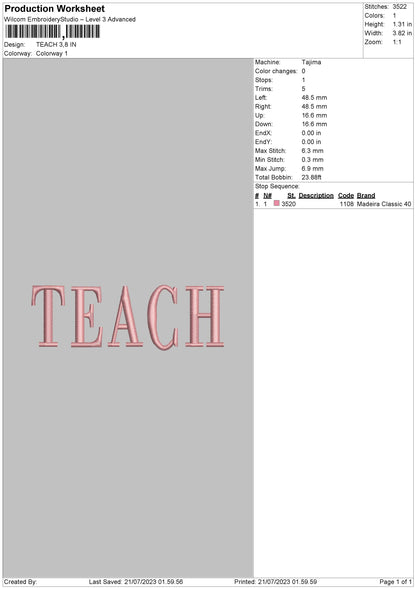 Teach Embroidery File 6 sizes