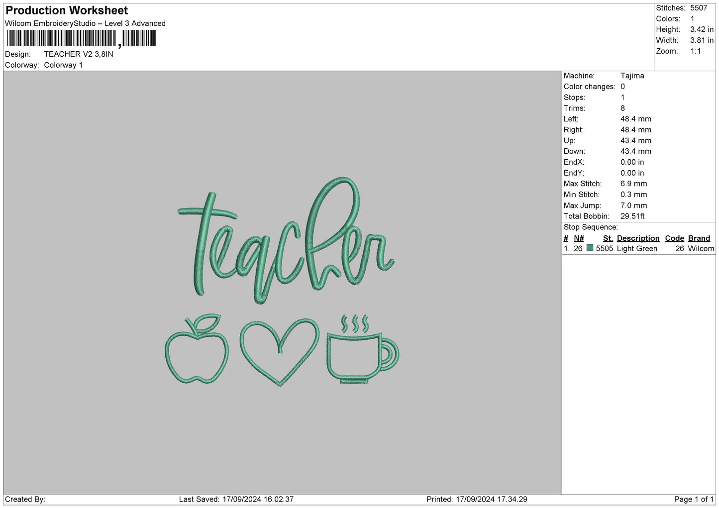 Teachertext V2 Embroidery File 6 sizes