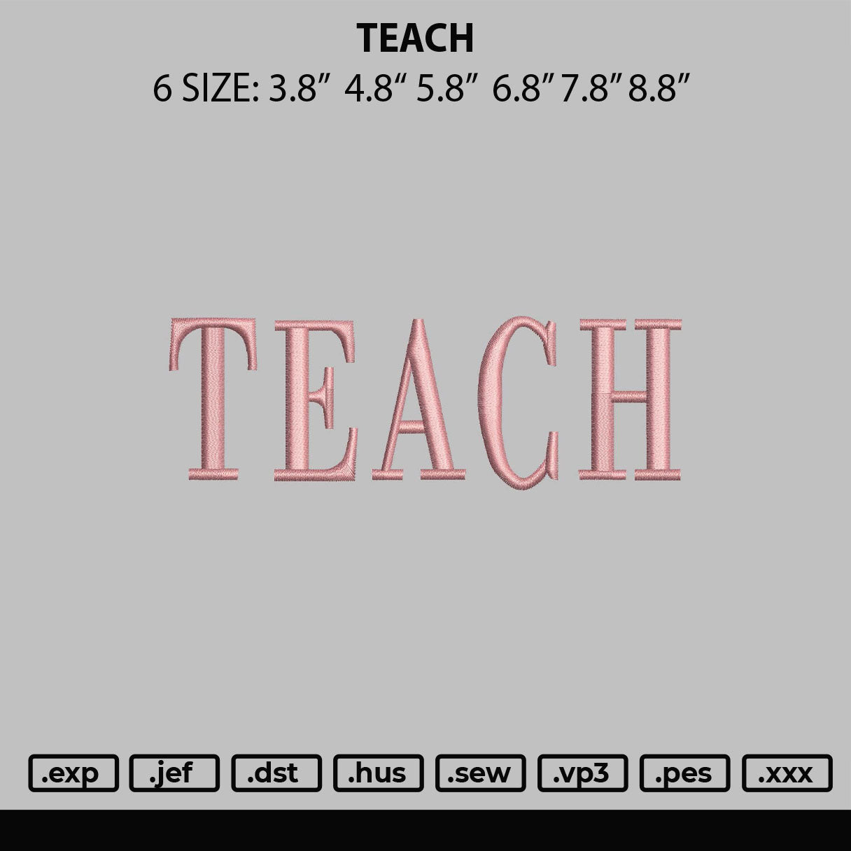 Teach Embroidery File 6 sizes