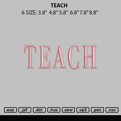 Teach Embroidery File 6 sizes