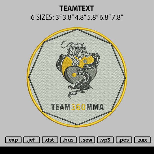 Teamtext Embroidery File 6 sizes