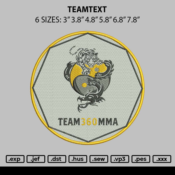 Teamtext Embroidery File 6 sizes