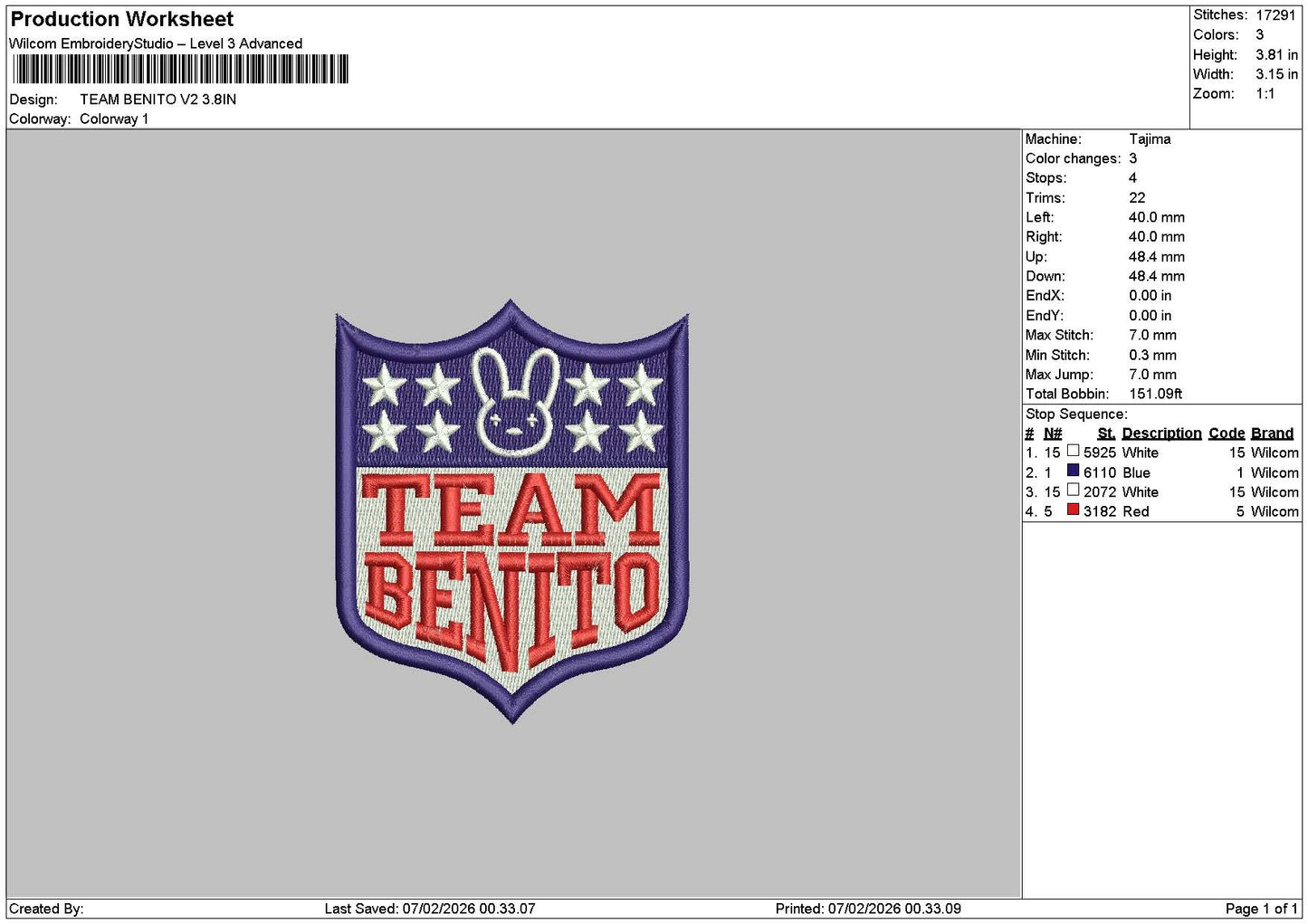 Teamtext 0702 Embroidery File 6 sizes