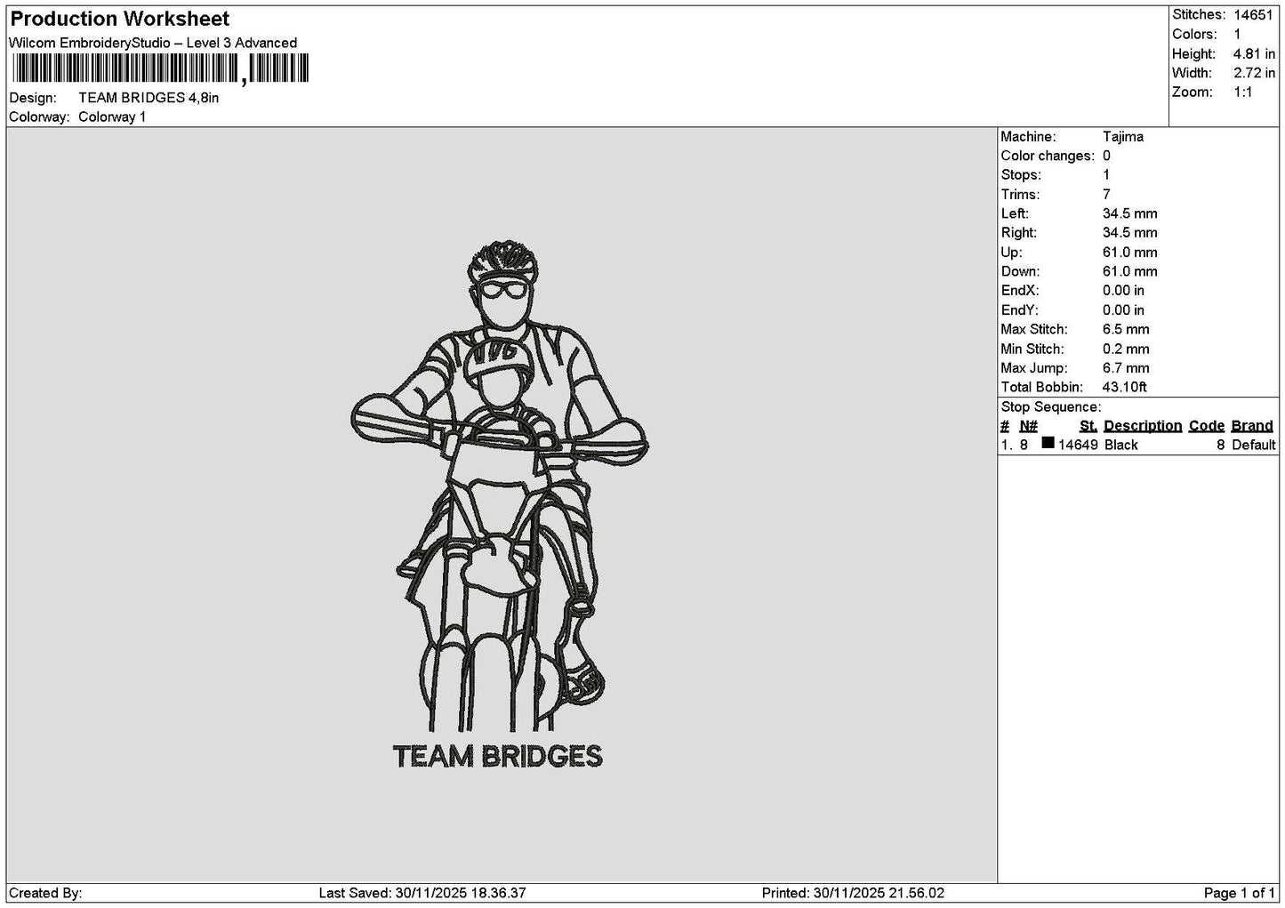 Photoline Team Embroidery File 6 sizes