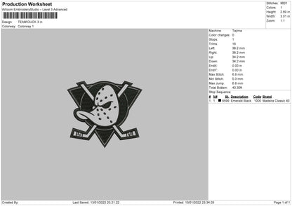 Team Duck Embroidery File 5 size