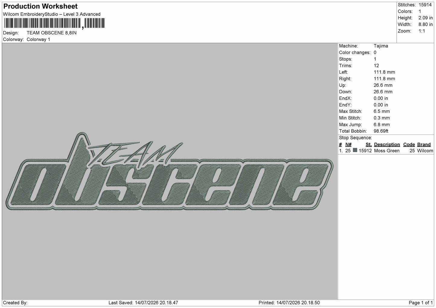 Team Text 1407 Embroidery Machine Design File 6 sizes