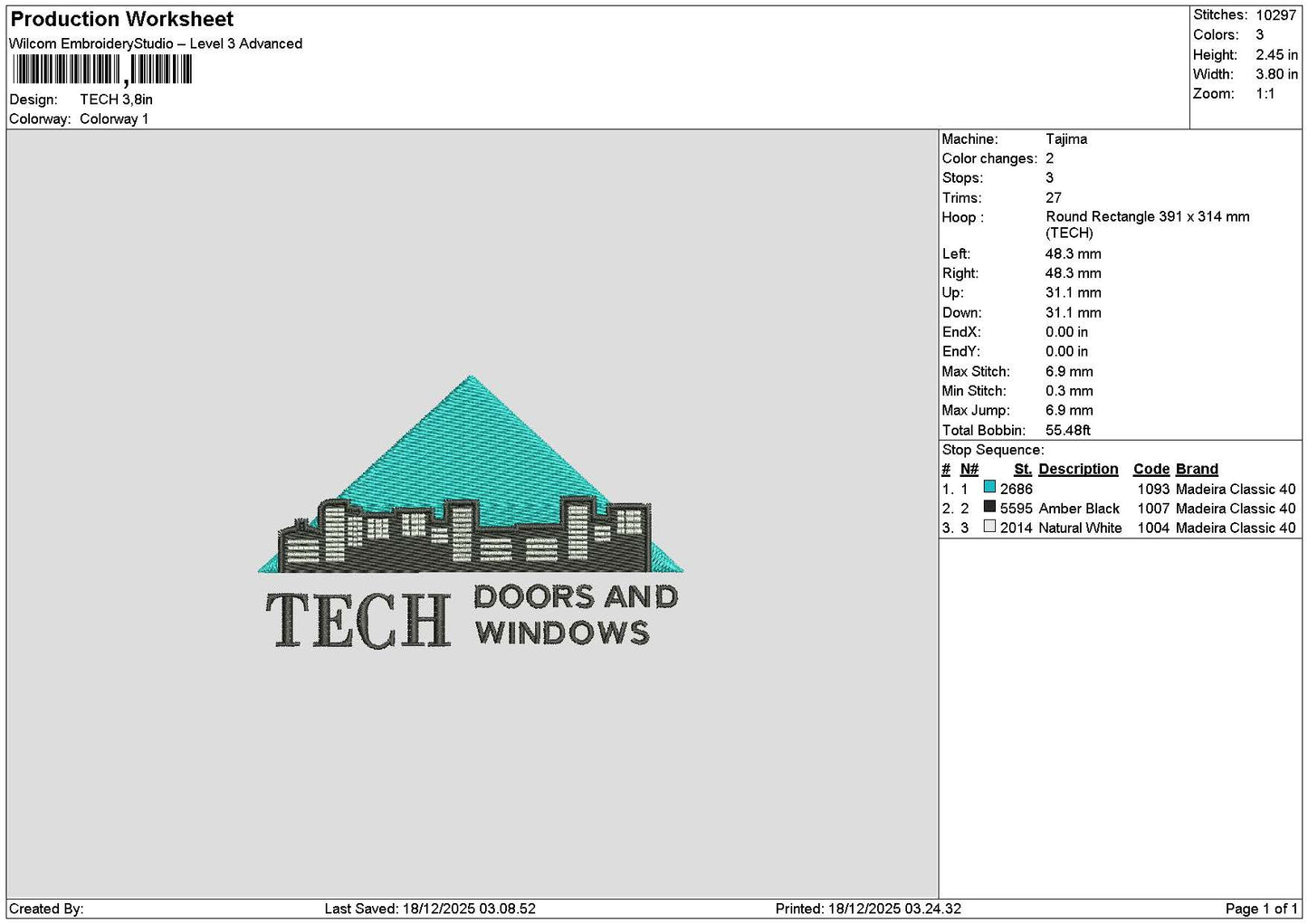 Techtext Embroidery File 6 sizes
