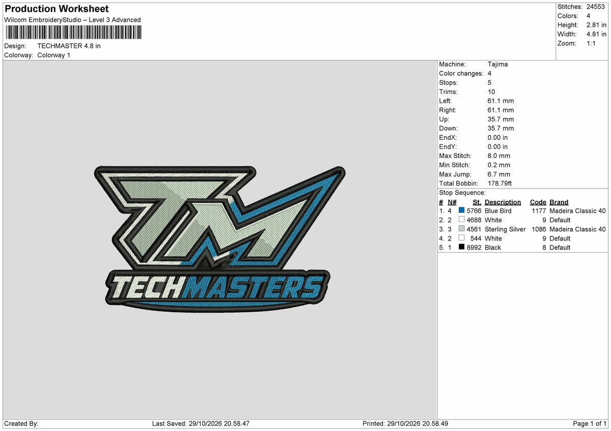 Techmasters Text Embroidery Machine Design File 6 sizes
