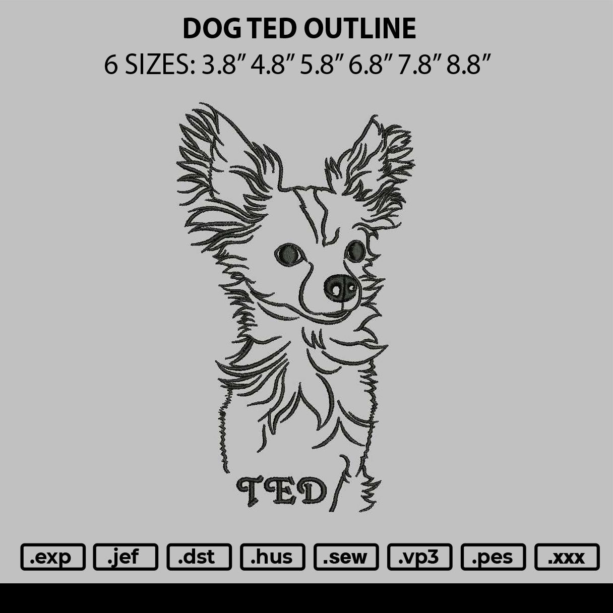 Dog Ted Outline Embroidery File 6 sizes