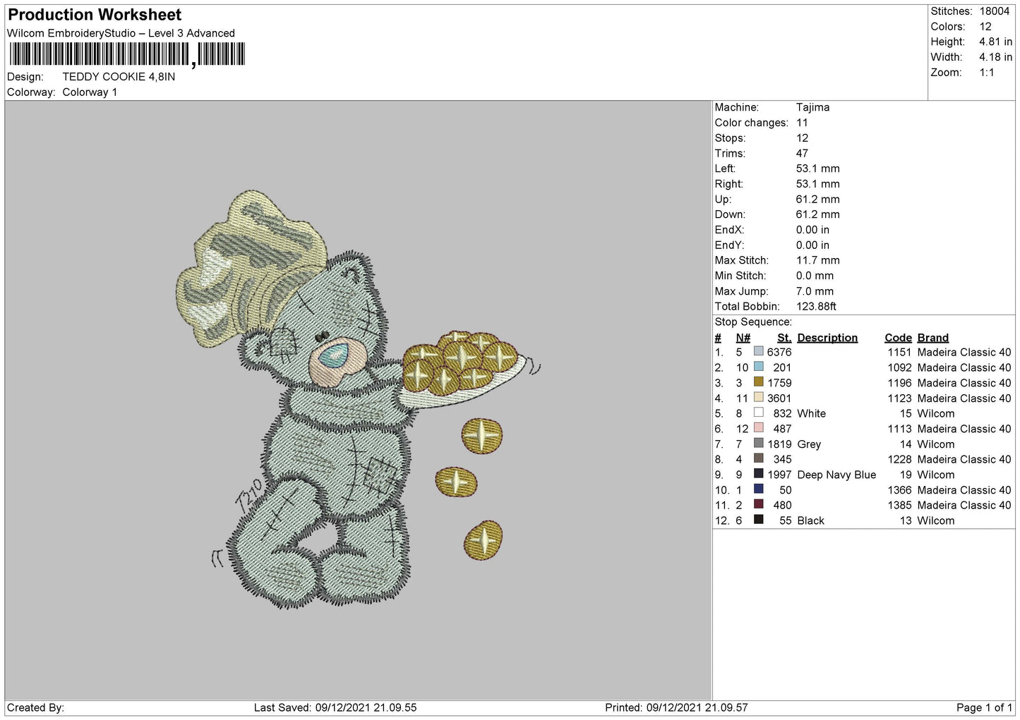 Teddy Cookie Embroidery File 4 size