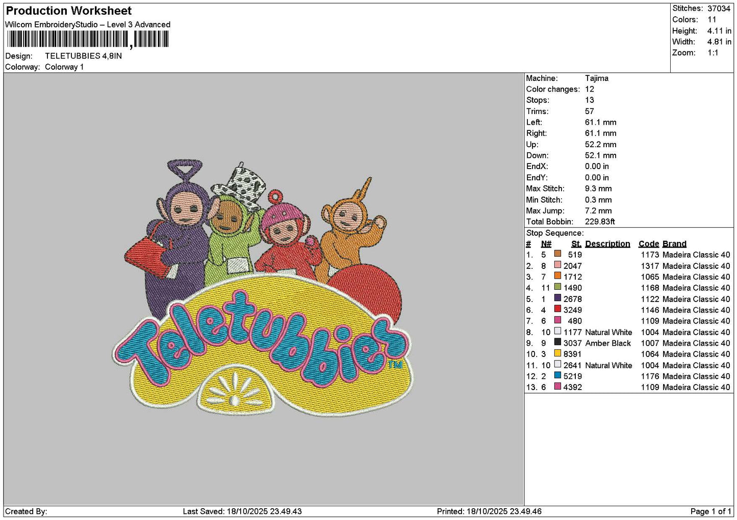 Teletubbies1810 Embroidery File 6 sizes