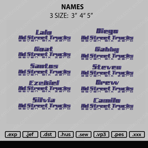 Names Embroidery File 3 size 10 file