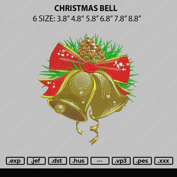 Christmas Bell Embroidery File 6 sizes