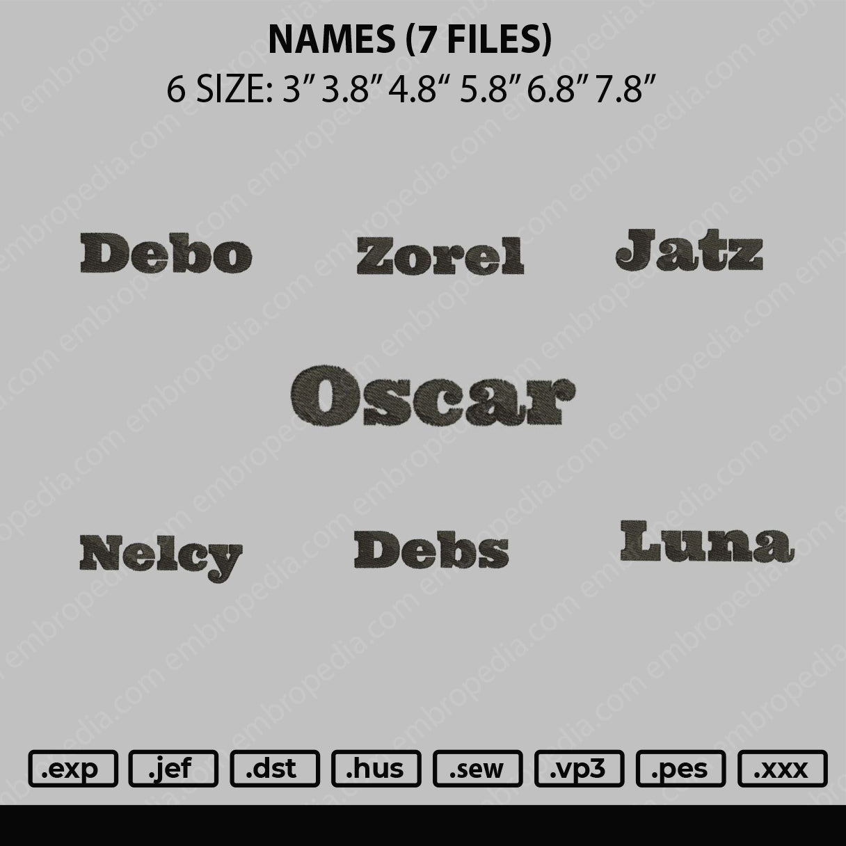 Names Text Embroidery 7 Files