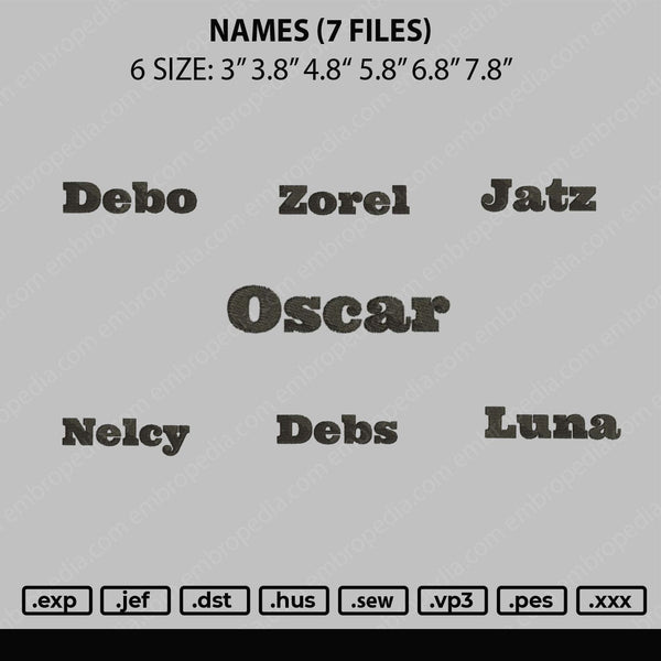 Names Text Embroidery 7 Files