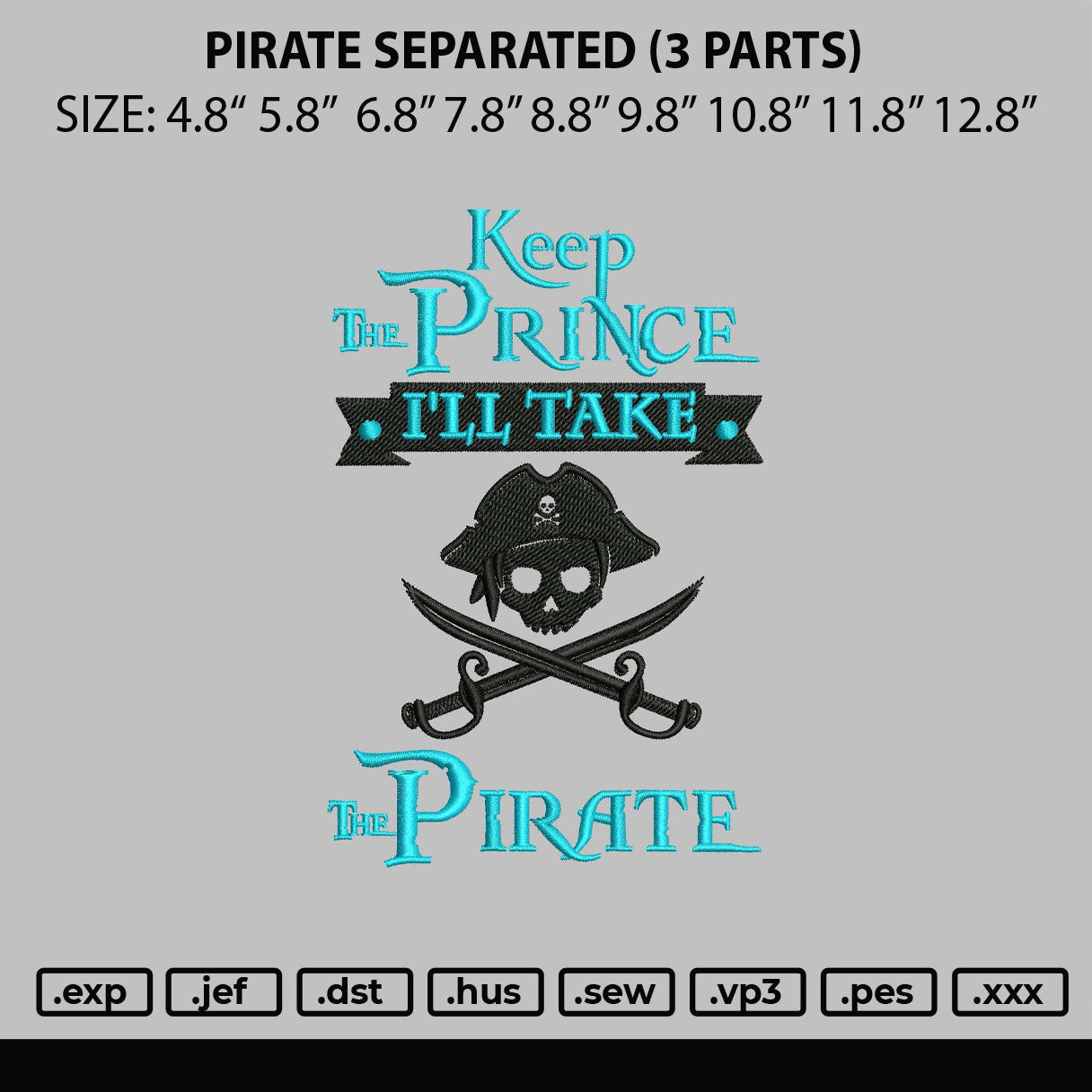 Pirate separated Embroidery File 6 Sizes