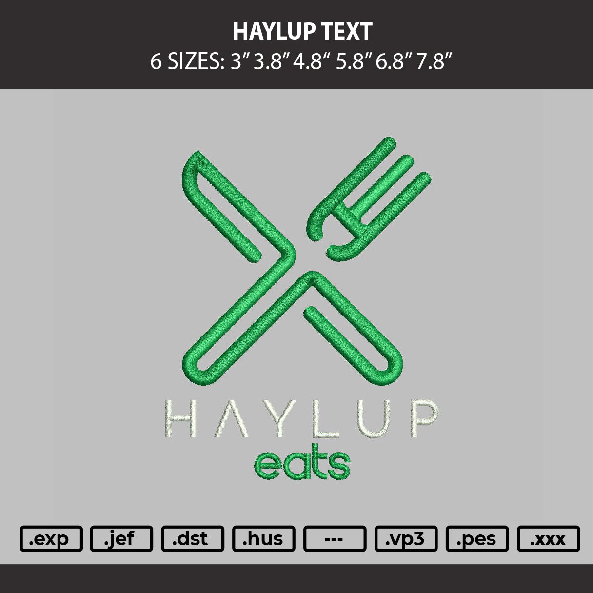 Haylup Text Embroidery Machine Design File 6 sizes