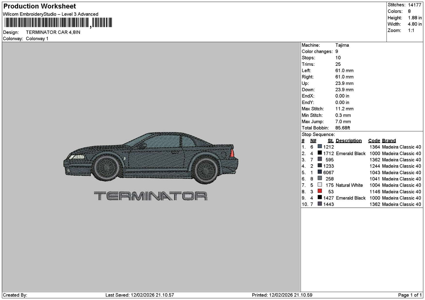 Black Car 1202 Embroidery File 6 sizes