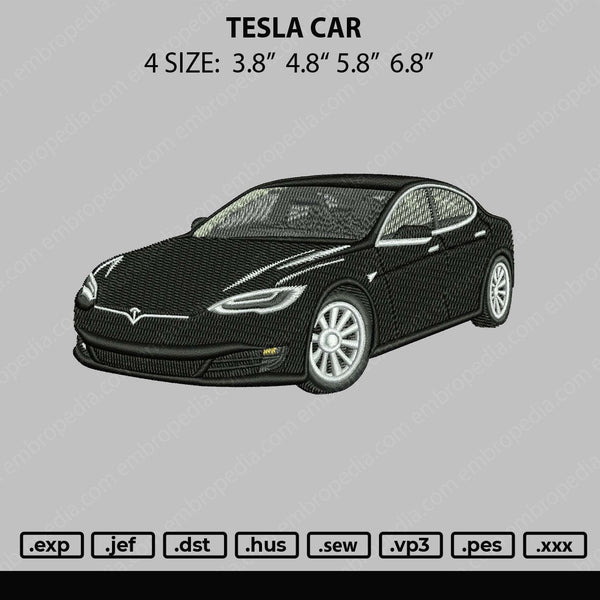 Tesla Car Embroidery File 4 size