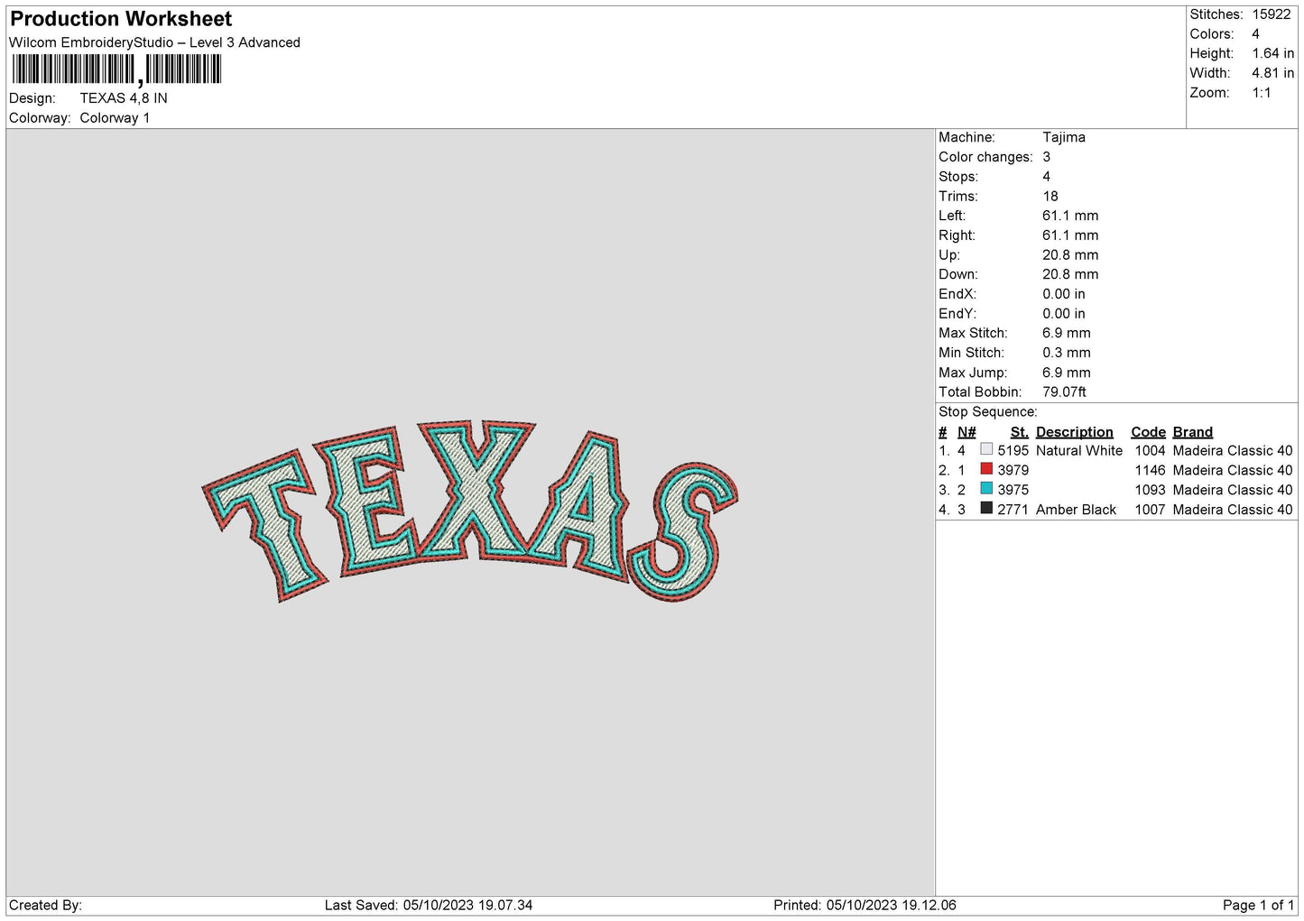 Texas Text Embroidery File 6 sizes