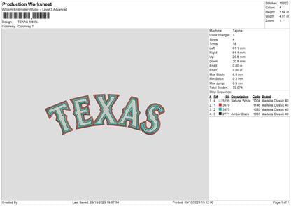 Texas Text Embroidery File 6 sizes